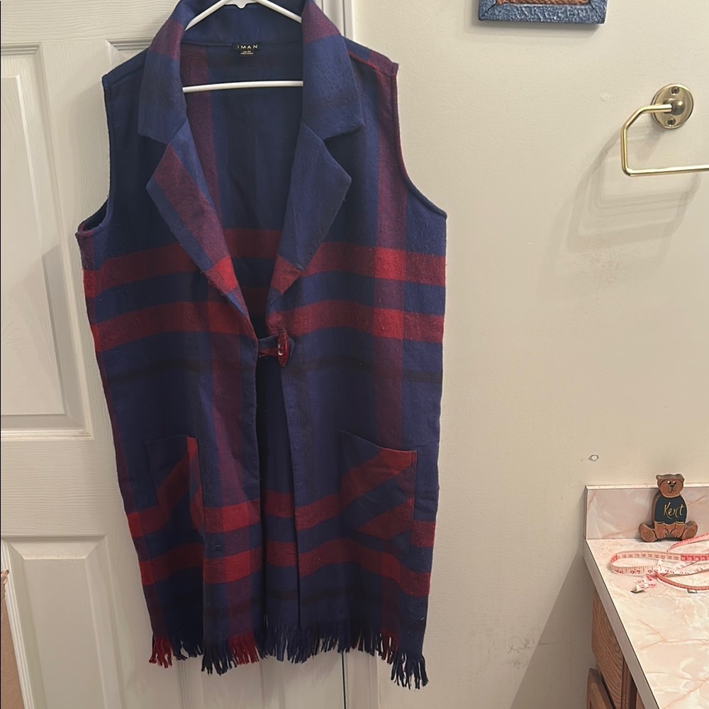 IMAN Red and Blue Plaid Vest
